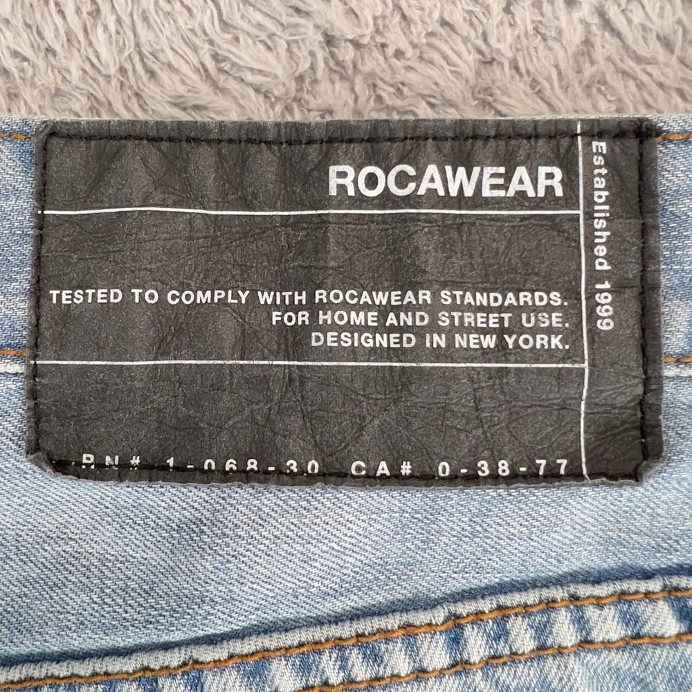 Rocawear Jeans Mens 36 Y2K Baggy Straight Cargo Flap Pocket Light Wash Skater